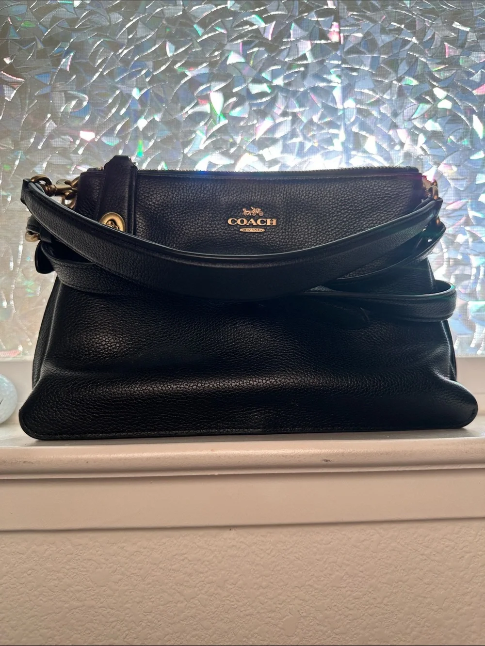 Coach Black Pebbled Leather Shoulder Bag with Gold Hardware